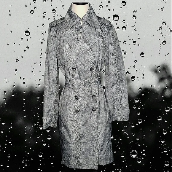 Vtg Snake Print Y2K 80's Trench Coat Rain Double Breast Mod Animal Spy Grunge  S - Picture 4 of 17